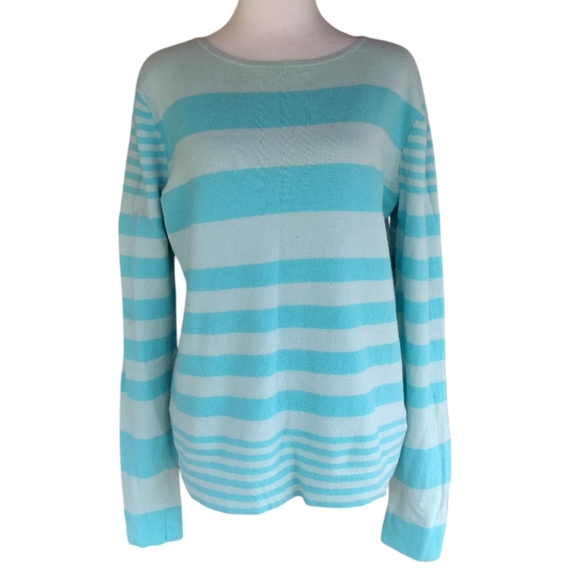 Jones New York Blue Stripe Wool Cashmere Angora Blend Crewneck Size XL - Picture 1 of 7
